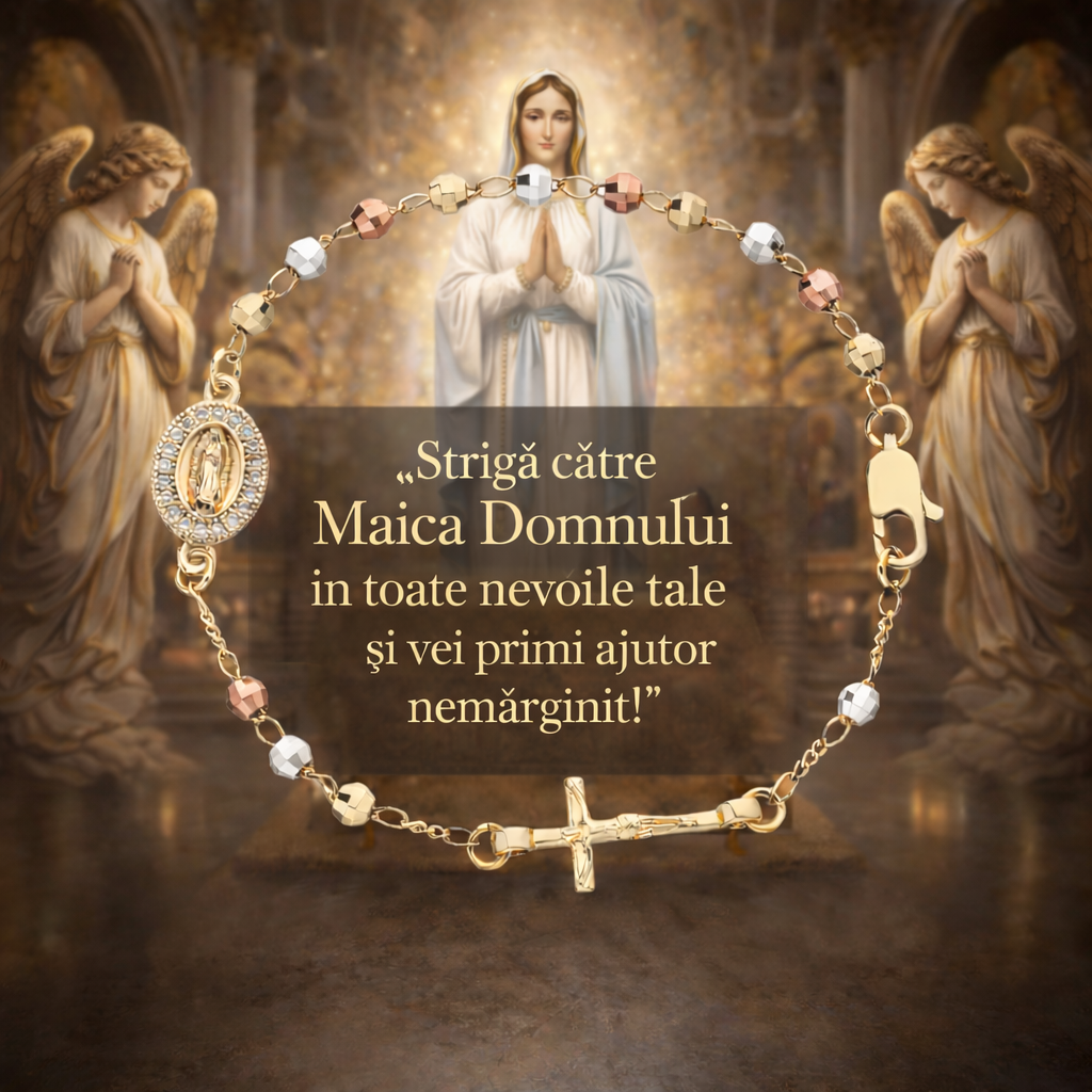 Brățară Sfântă Cu Iisus Hristos și Fecioara Maria - Simbol al Credinței Eterne, Placată cu Aur 18k (Unisex)