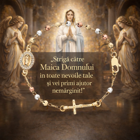 Brățară Sfântă Cu Iisus Hristos și Fecioara Maria - Simbol al Credinței Eterne, Placată cu Aur 18k (Unisex)